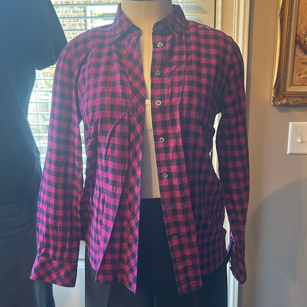 Talbots Sz SP 100% Cotton Lightweight Button Down Shirt NWT Purple Black